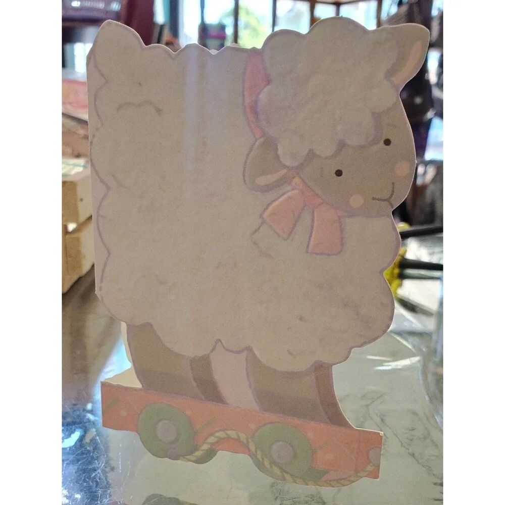 Vtg Birth Announcements Set Of 5 Lamb Pull Toy Baby Girl Hallmark Cards Unused